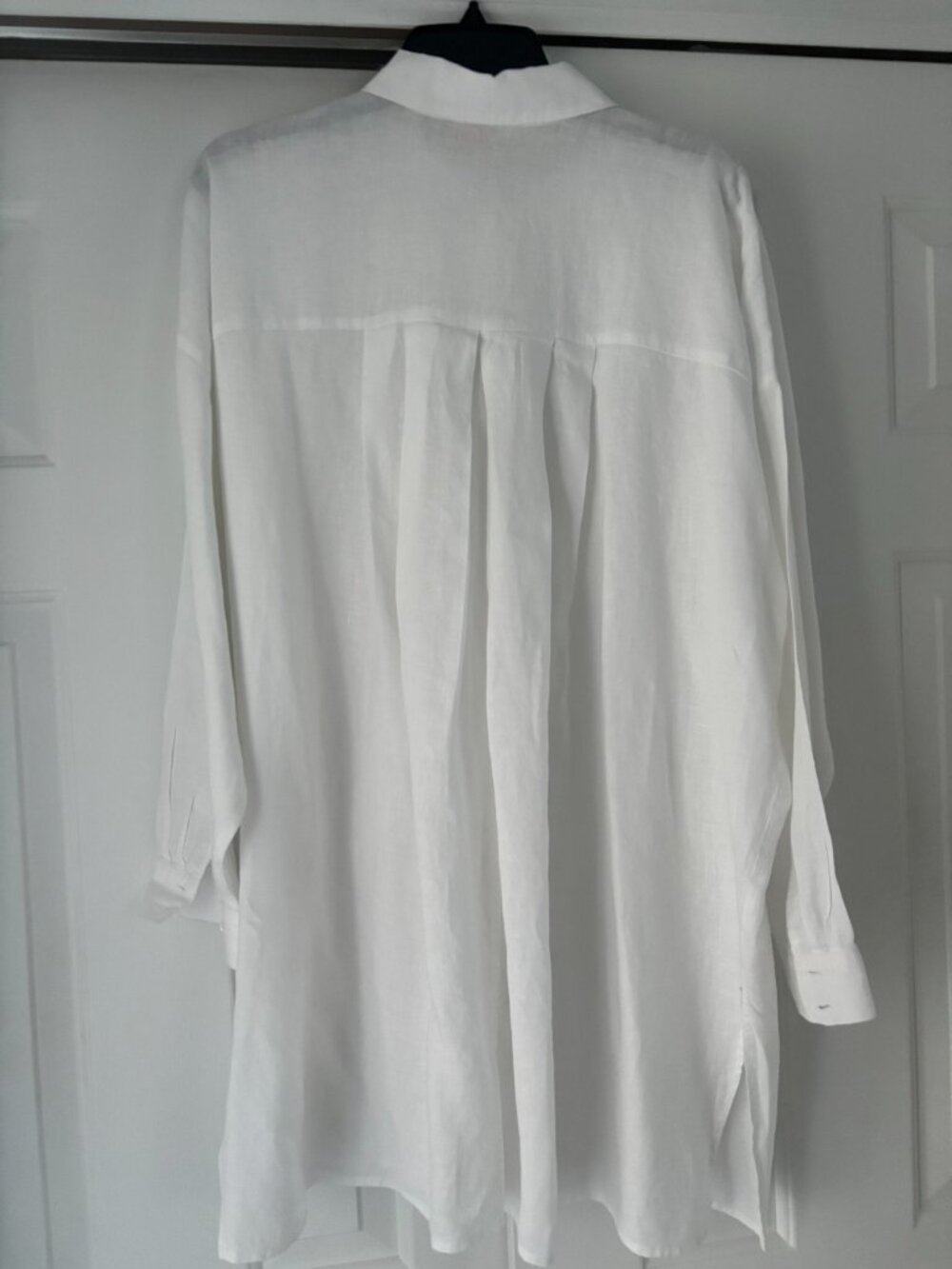 EUC Eileen Fisher white handkerchief, pleated back linen tunic sz XL - Picture 2 of 3